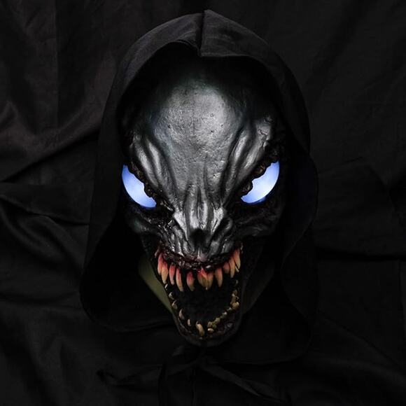 LED Monster Mask Adult Horror Latex Light Up Eyes Full Head Scary Costume - Picture 6 of 7